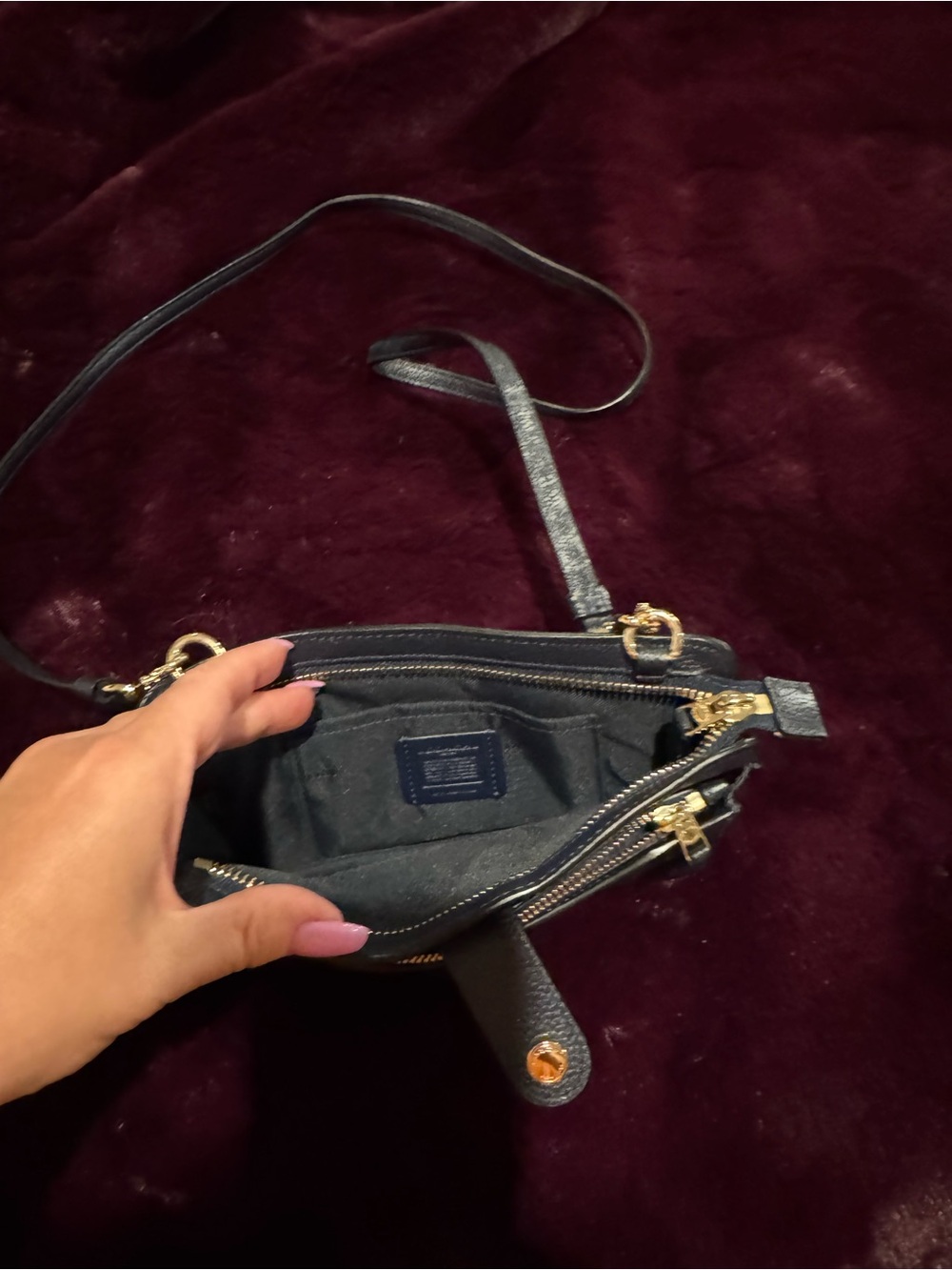 Coach Navy Pebbled Leather Crossbody Bag with Wallet and Gold Hardware - Picture 7 of 9